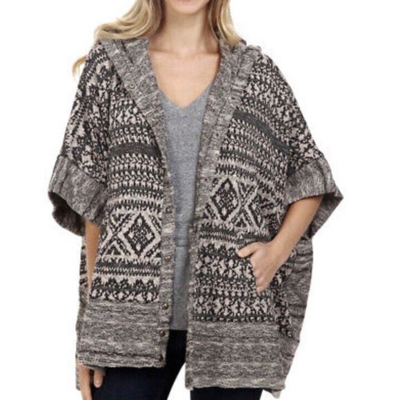 EC Lucky Brand Hooded Poncho Tribal Abstract One Size - Picture 1 of 12